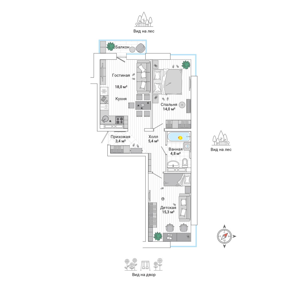 3-комнатная, 62 м², № 11 в Greenwood (Гринвуд)