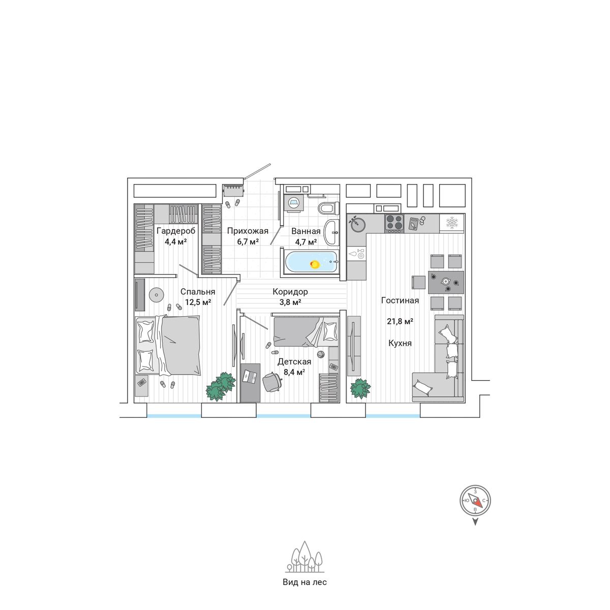 3-комнатная, 62.3 м², № 169 в Greenwood (Гринвуд)