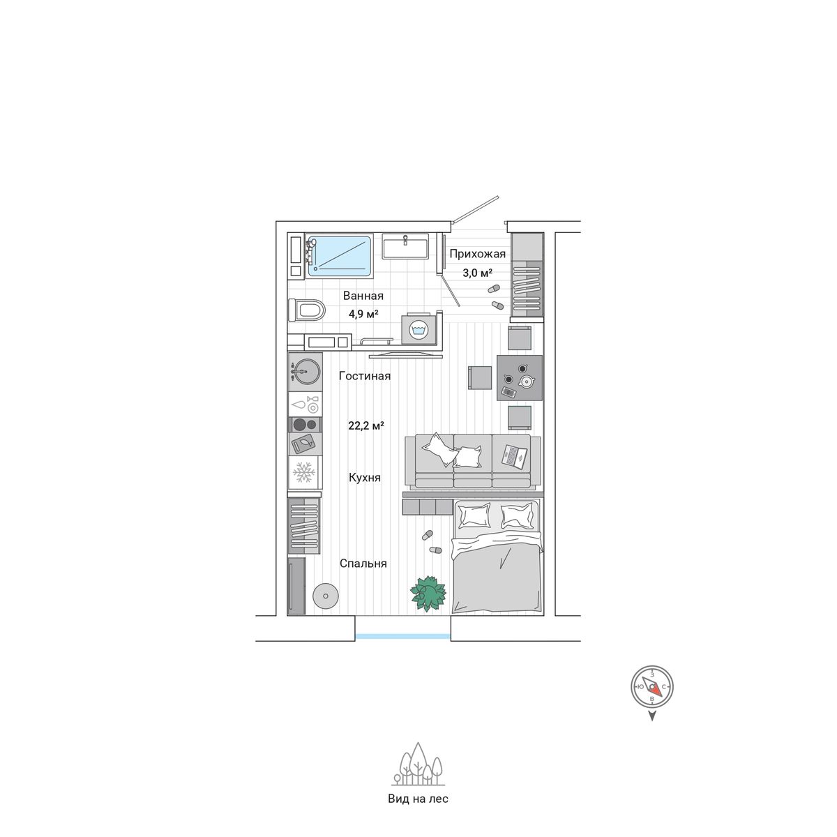 Студия, 29.6 м², № 161 в Greenwood (Гринвуд)