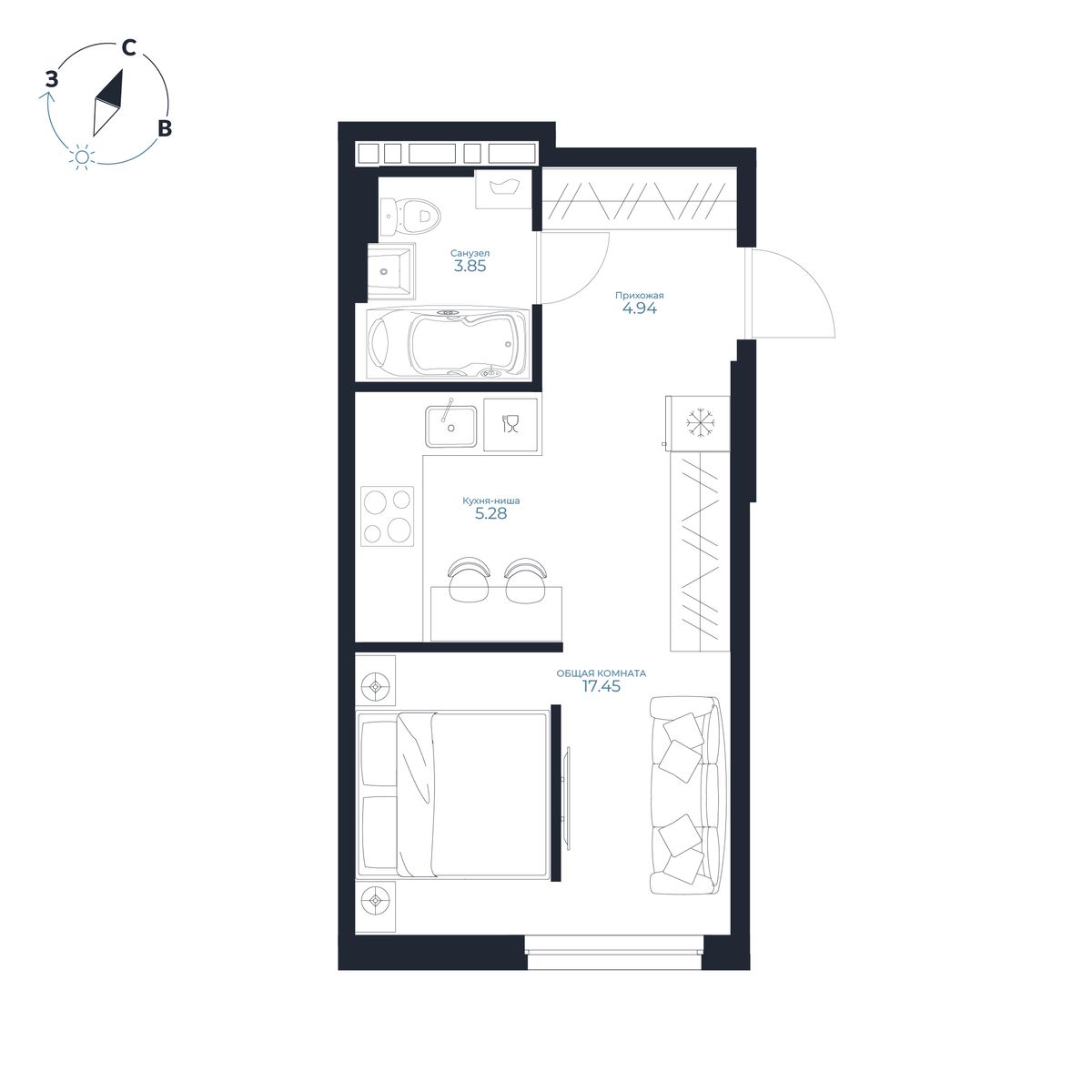Студия, 31.52 м², № 265 в Каскада