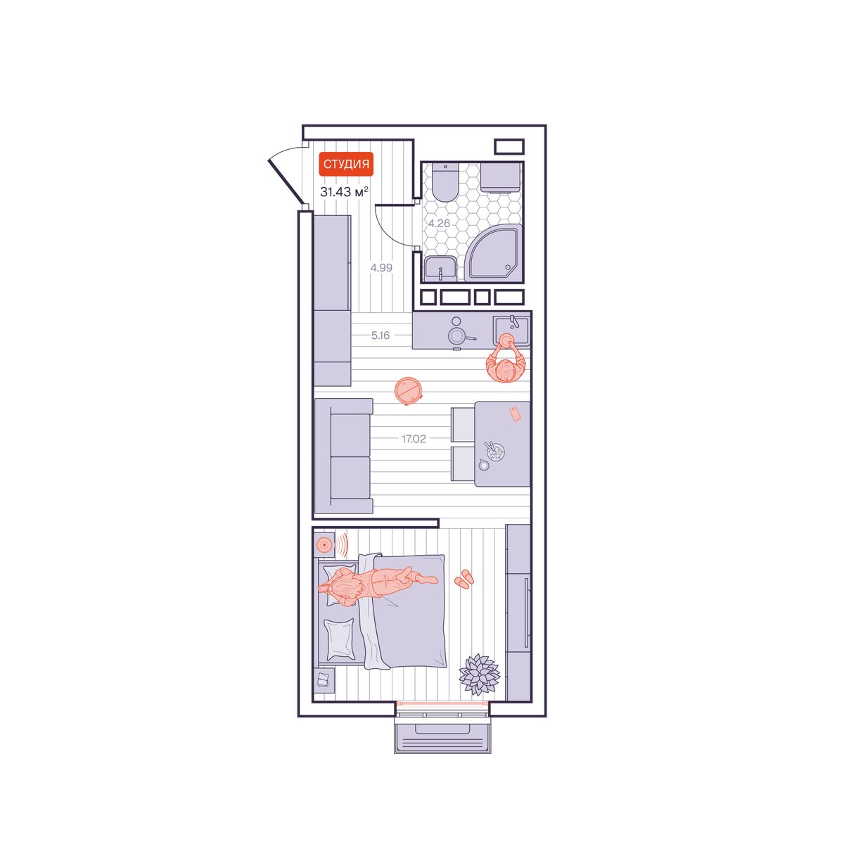 1-комнатная, 31.43 м², № 239 в Визионер