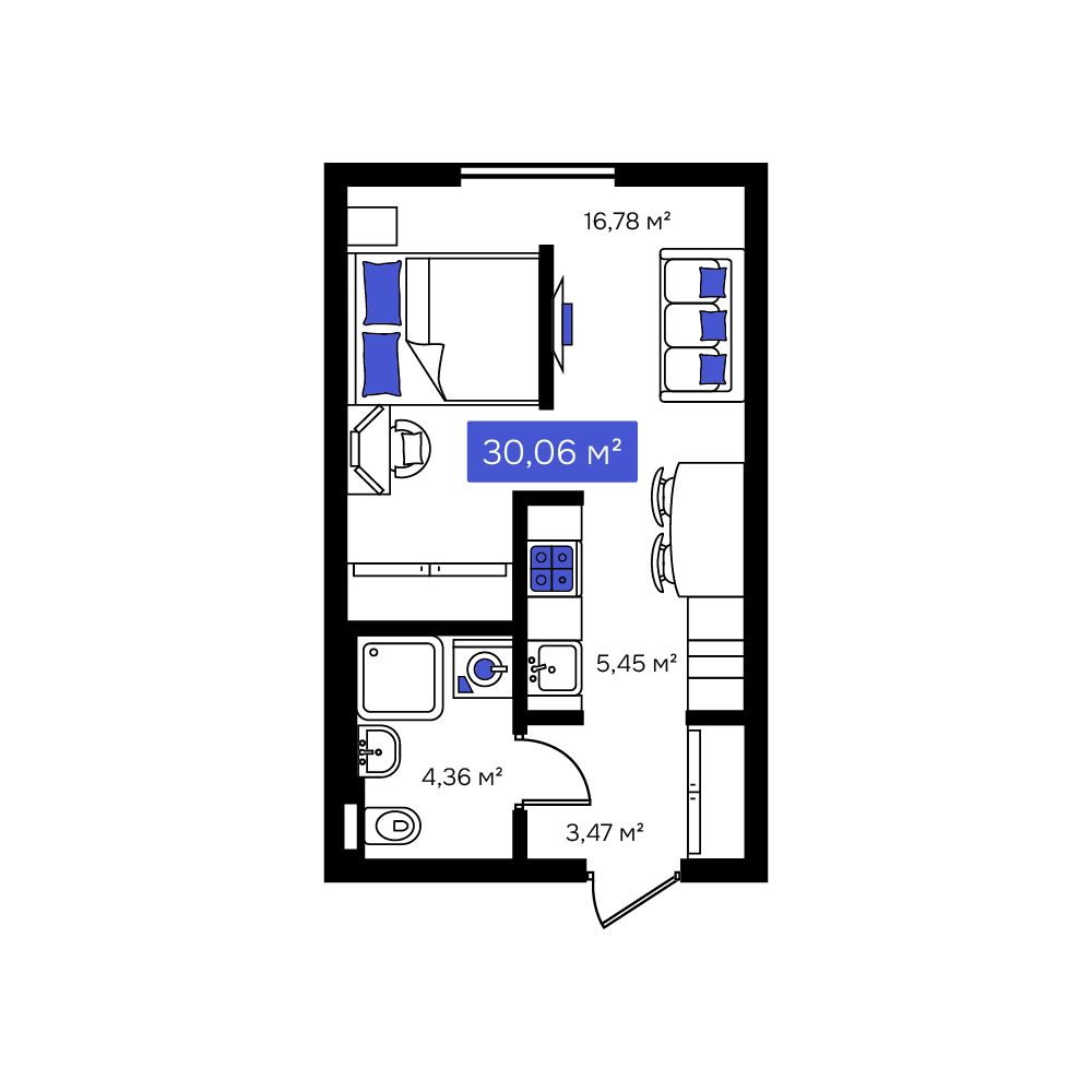 Студия, 30.06 м², № 1 в Визионер