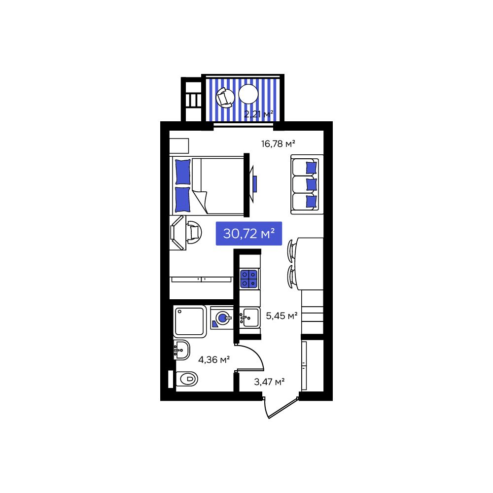 Студия, 30.72 м², № 16 в Визионер