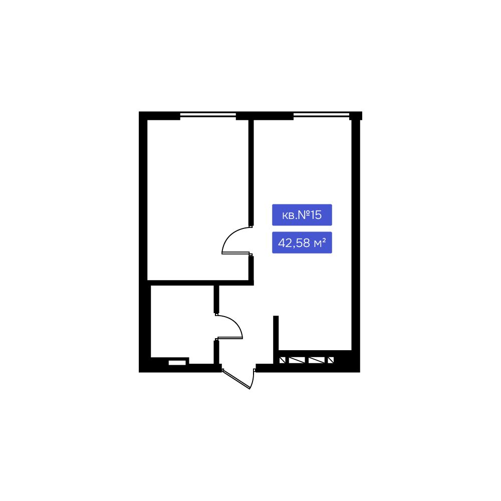 1-комнатная, 42.58 м², № 15 в Визионер