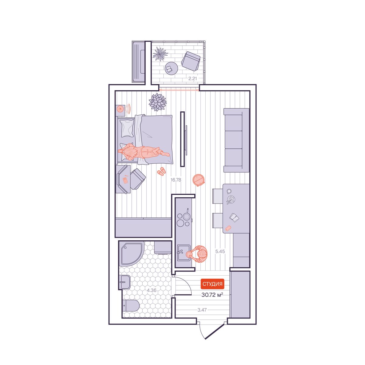 Студия, 30.72 м², № 56 в Визионер