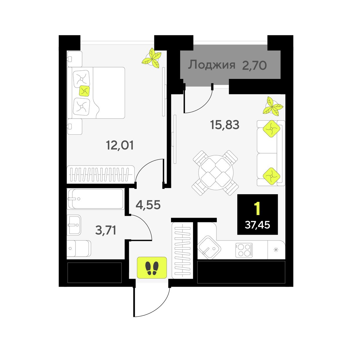 1-комнатная квартира, 37.45 кв.м, ЖК «Мотивы» 1-комнатная квартира, 37.45 кв.м, ЖК «Мотивы»