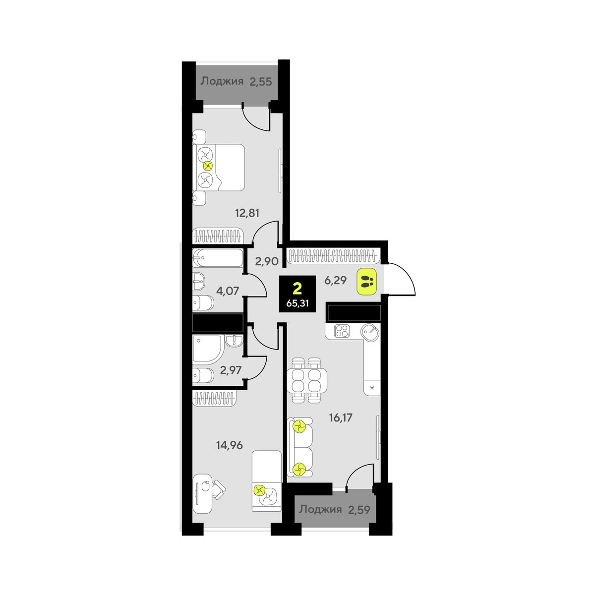 2-комнатная, 65.31 м2, ЖК «Мотивы» 2-комнатная, 65.31 м2, ЖК «Мотивы»