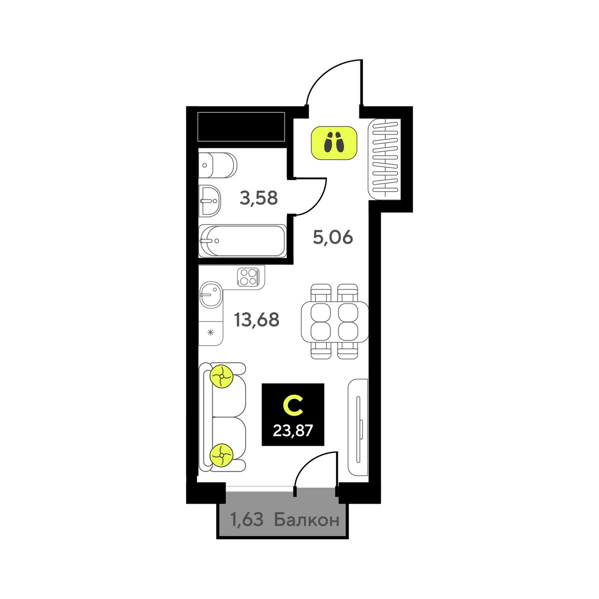 студия, 23.87 м2, ЖК «Мотивы» студия, 23.87 м2, ЖК «Мотивы»