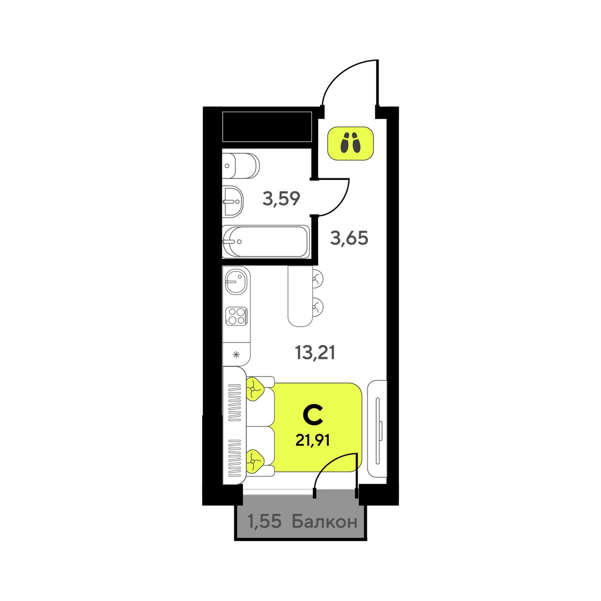 студия, 21.91 м2, ЖК «Мотивы» студия, 21.91 м2, ЖК «Мотивы»