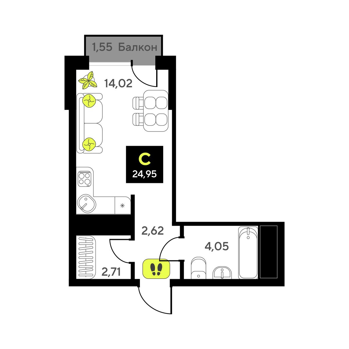 студия, 24.95 м2, ЖК «Мотивы» студия, 24.95 м2, ЖК «Мотивы»