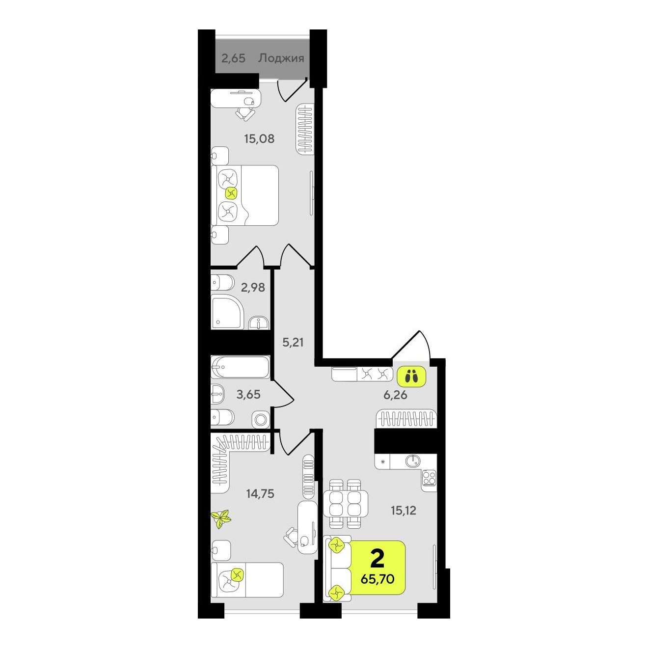 2-комнатная, 65.7 м2, ЖК «Окинава» 2-комнатная, 65.7 м2, ЖК «Окинава»