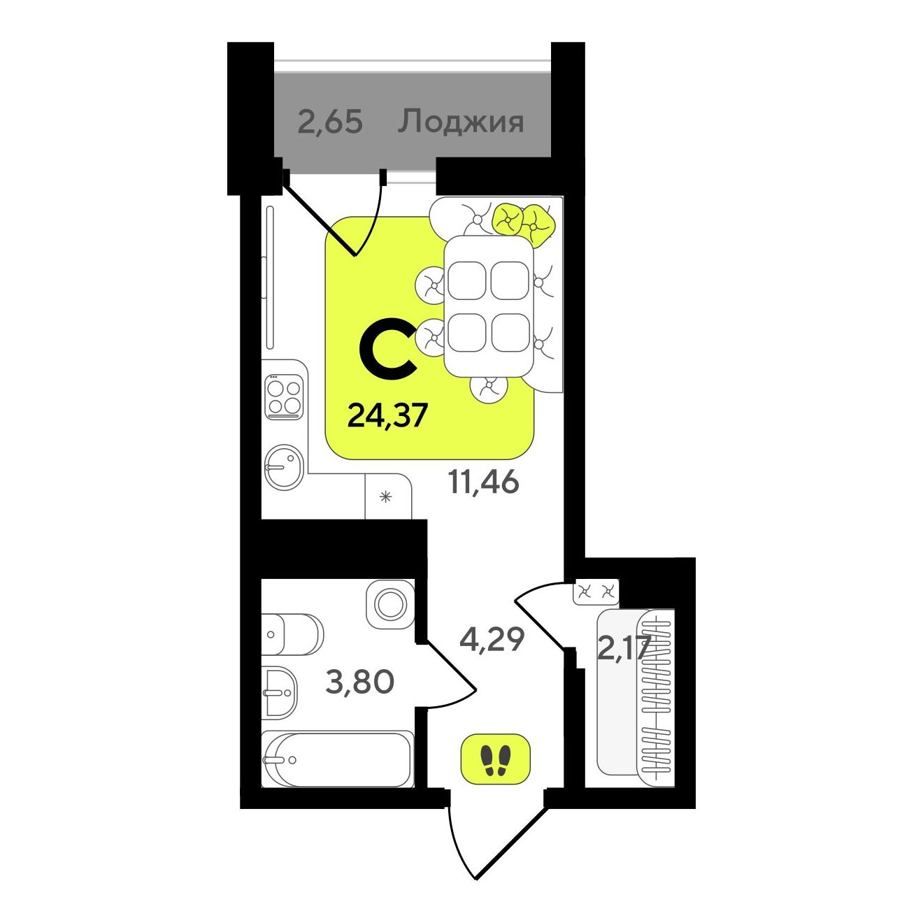 студия, 24.37 м2, ЖК «Окинава» студия, 24.37 м2, ЖК «Окинава»