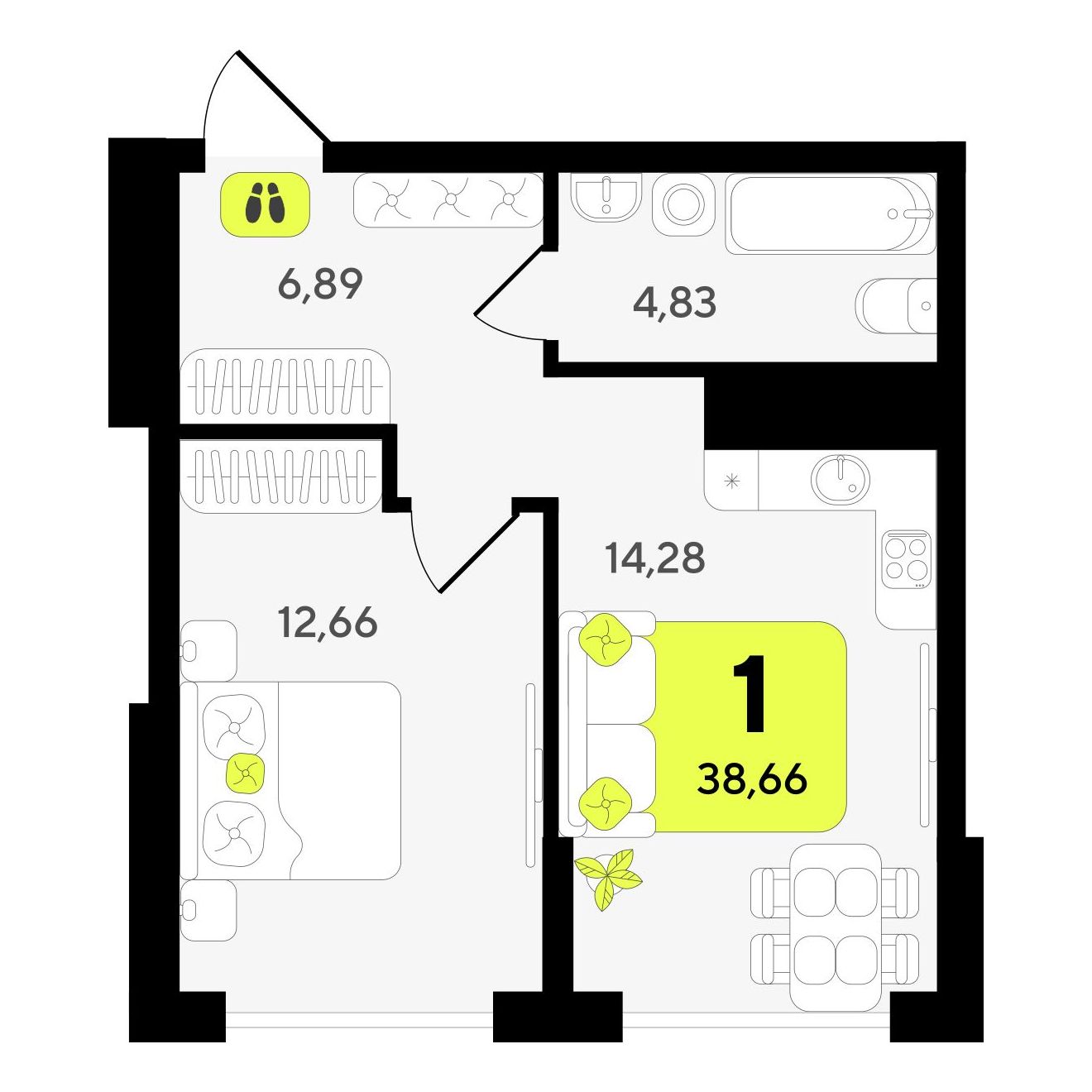 1-комнатная квартира, 38.66 кв.м, ЖК «Окинава» 1-комнатная квартира, 38.66 кв.м, ЖК «Окинава»