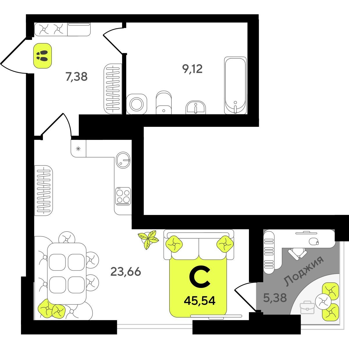 студия, 45.54 м2, ЖК «Окинава» студия, 45.54 м2, ЖК «Окинава»