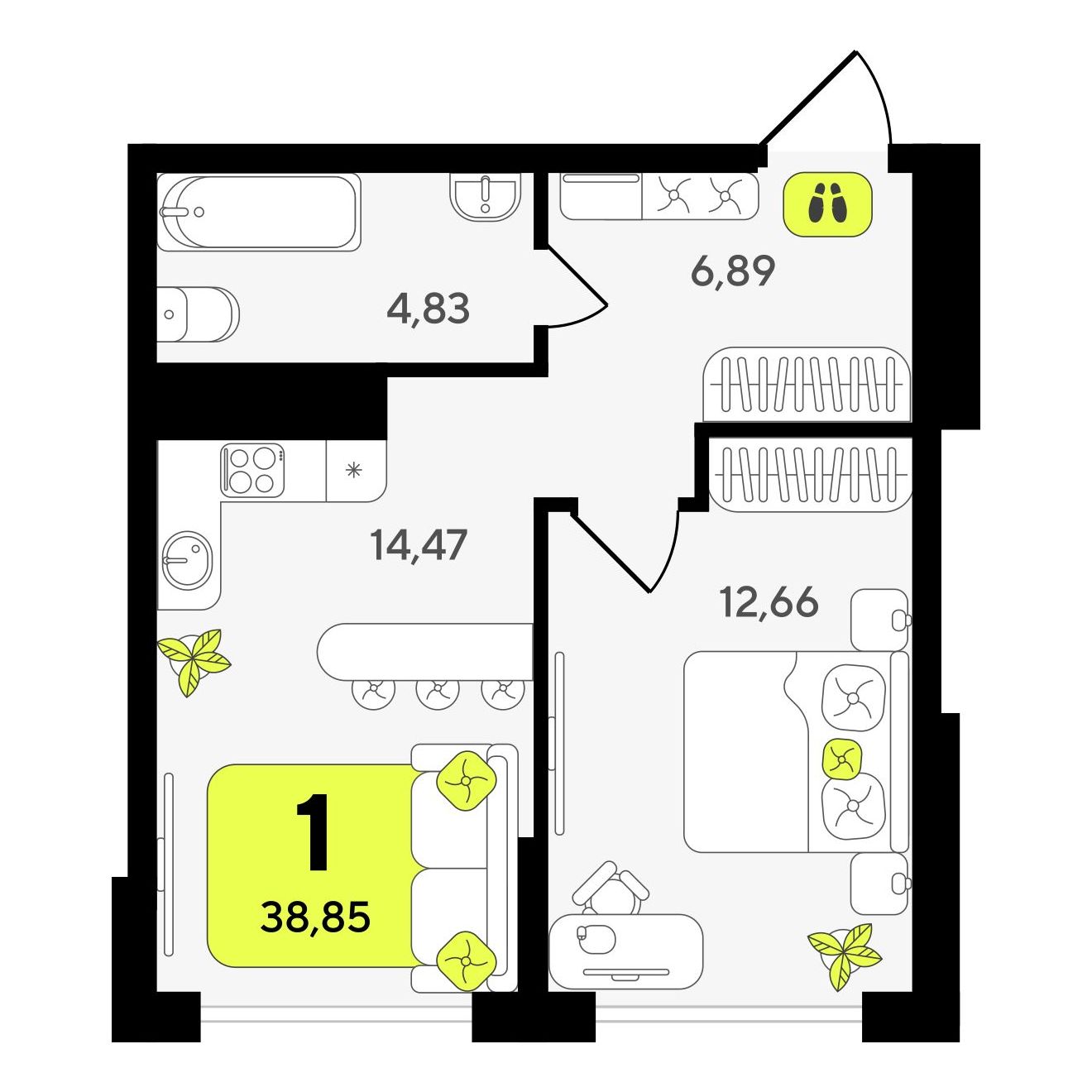1-комнатная квартира, 38.85 кв.м, ЖК «Окинава» 1-комнатная квартира, 38.85 кв.м, ЖК «Окинава»