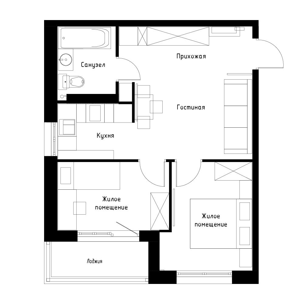 1-комнатная, 44.8 м², № 10 в Поселок-парк Весна-4