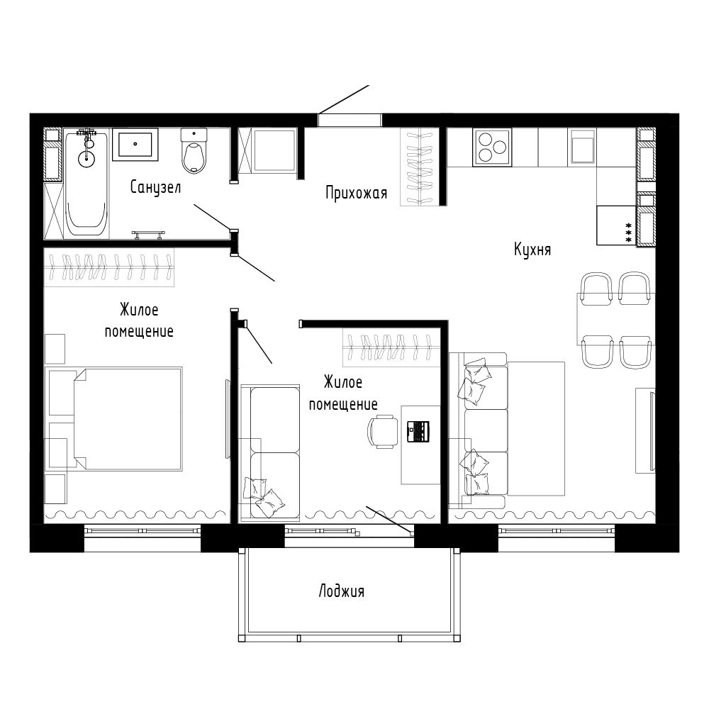1-комнатная, 56.2 м², № 19 в Поселок-парк Весна-4