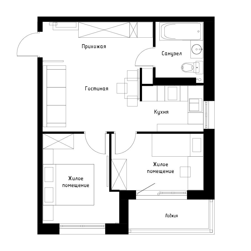 1-комнатная, 44.8 м², № 33 в Поселок-парк Весна-4