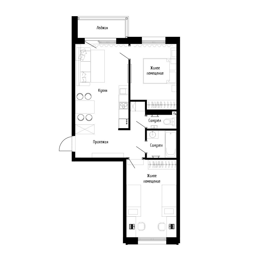 1-комнатная, 60.6 м², № 13 в Поселок-парк Весна-4
