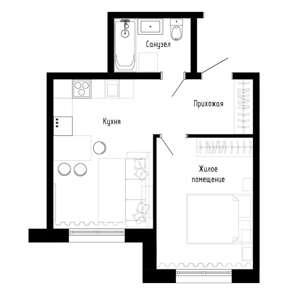 1-комнатная, 39.1 м², № 19 в Поселок-парк Весна-4