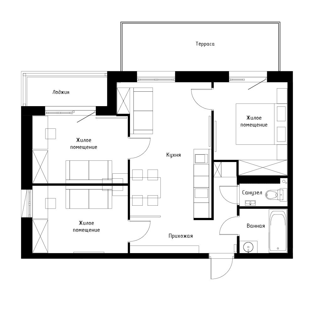 1-комнатная, 62.1 м², № 4 в Поселок-парк Весна-4