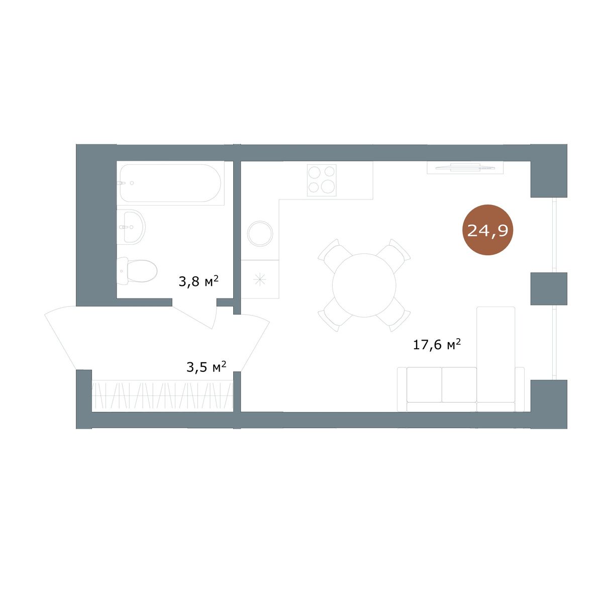 24.9 кв.м, ЖК «19/56 Кварталы Телецентра» 24.9 кв.м, ЖК «19/56 Кварталы Телецентра»