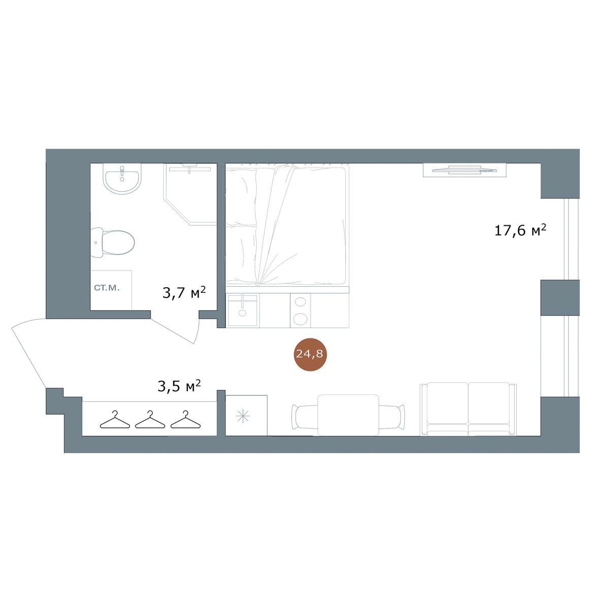 24.8 кв.м, ЖК «19/56 Кварталы Телецентра» 24.8 кв.м, ЖК «19/56 Кварталы Телецентра»