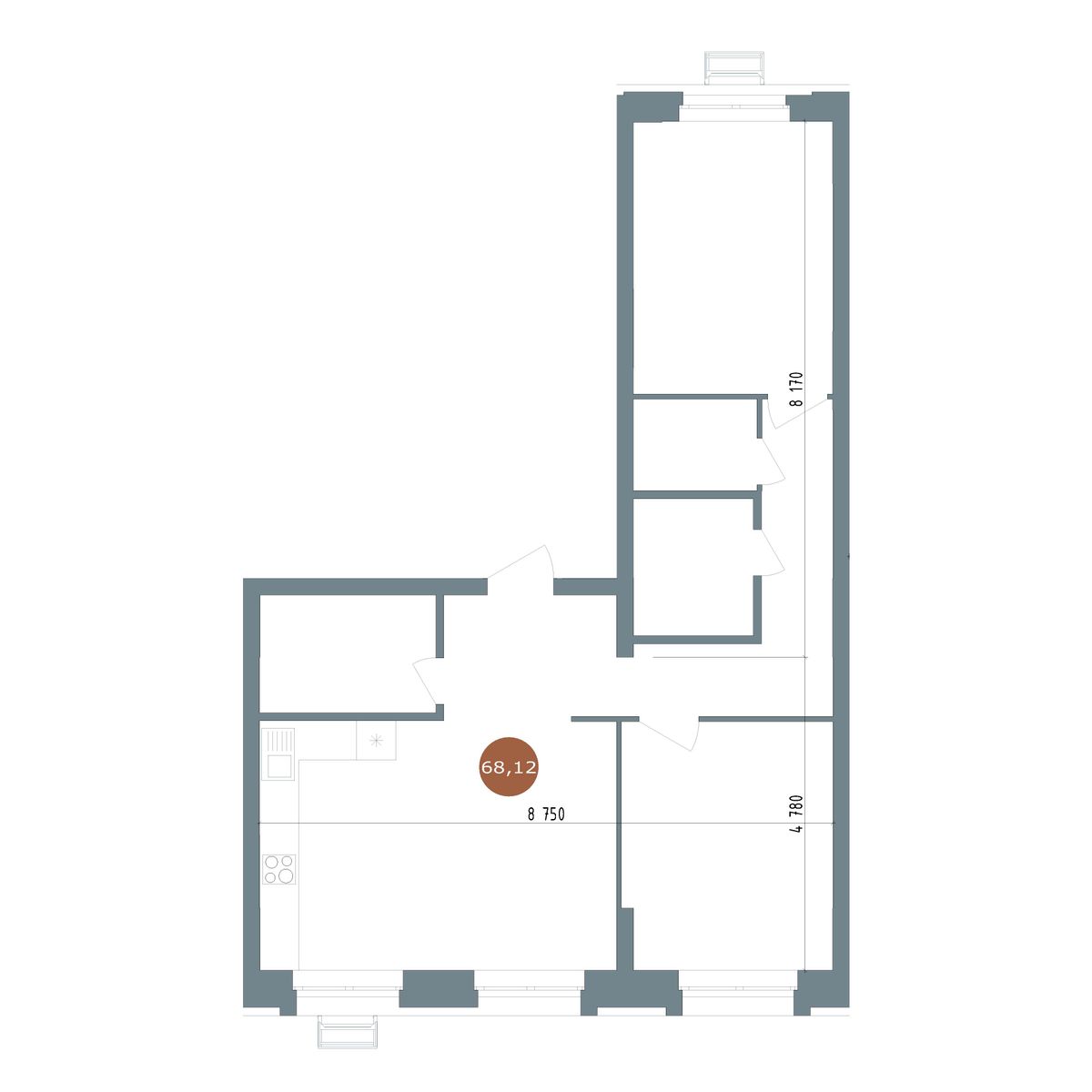 2-комнатная, 68.14 м², № 6.25 в 19|56 Кварталы Телецентра
