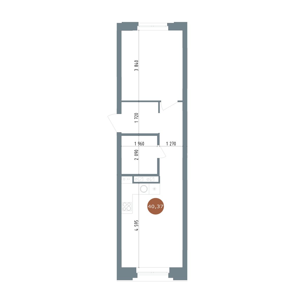 1-комнатная, 40.37 м², № 6.47 в 19|56 Кварталы Телецентра