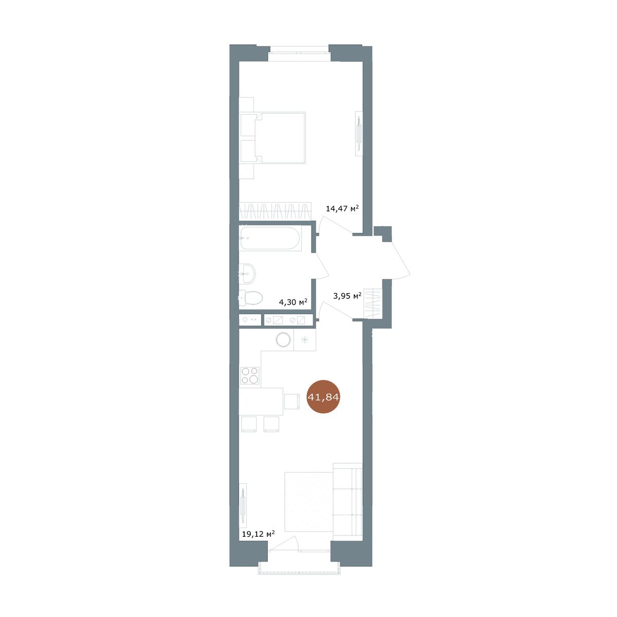 1-комнатная квартира, 41.84 кв.м, ЖК «19/56 Кварталы Телецентра» 1-комнатная квартира, 41.84 кв.м, ЖК «19/56 Кварталы Телецентра»