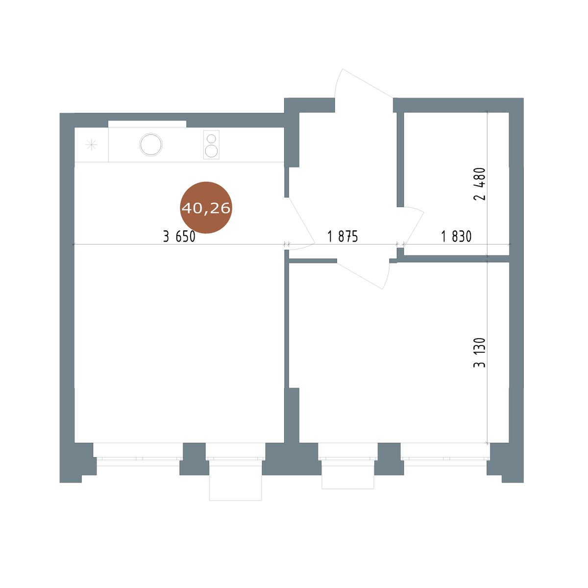 1-комнатная квартира, 40.26 кв.м, 1956, изображение-2