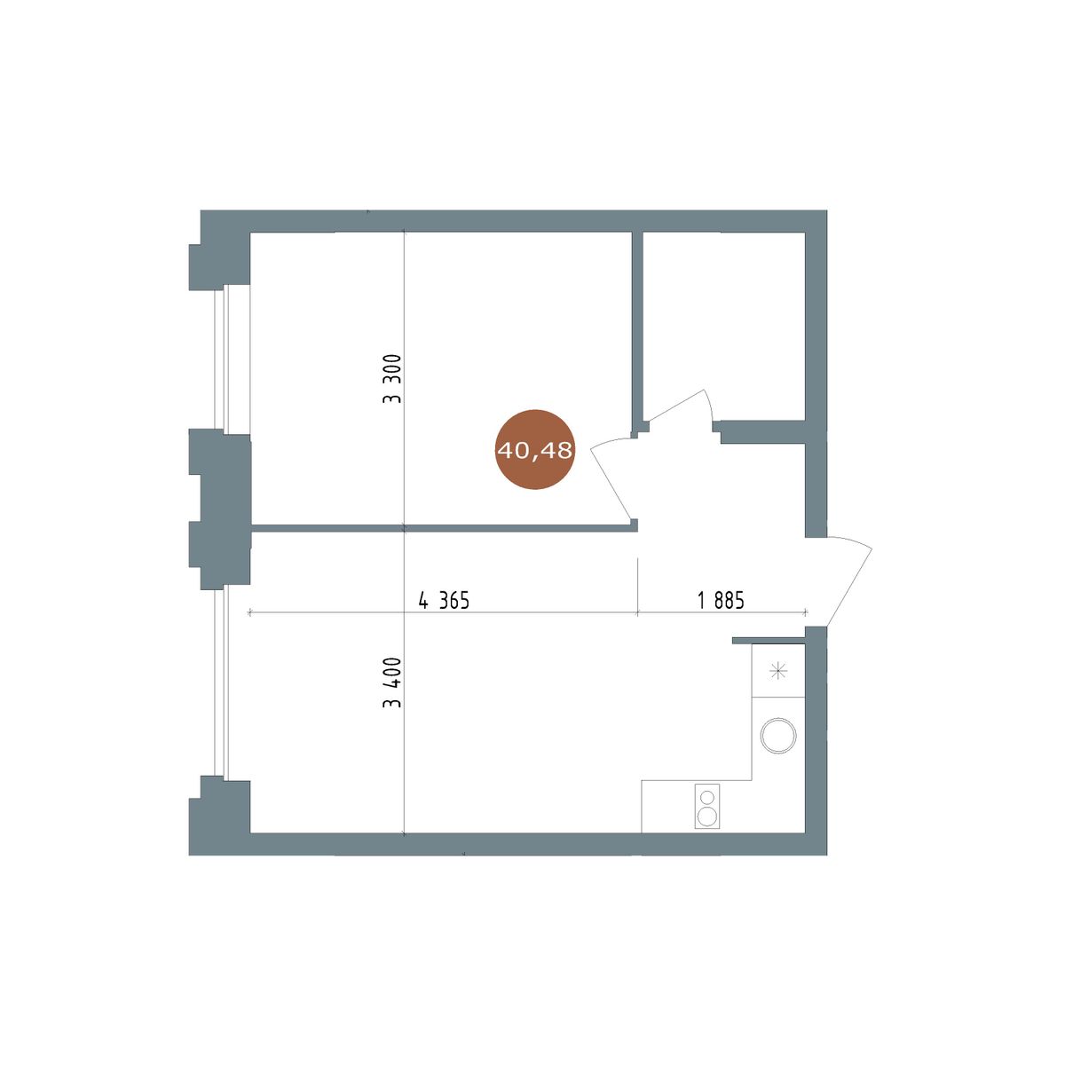 1-комнатная, 40.48 м², № 4.71 в 19|56 Кварталы Телецентра