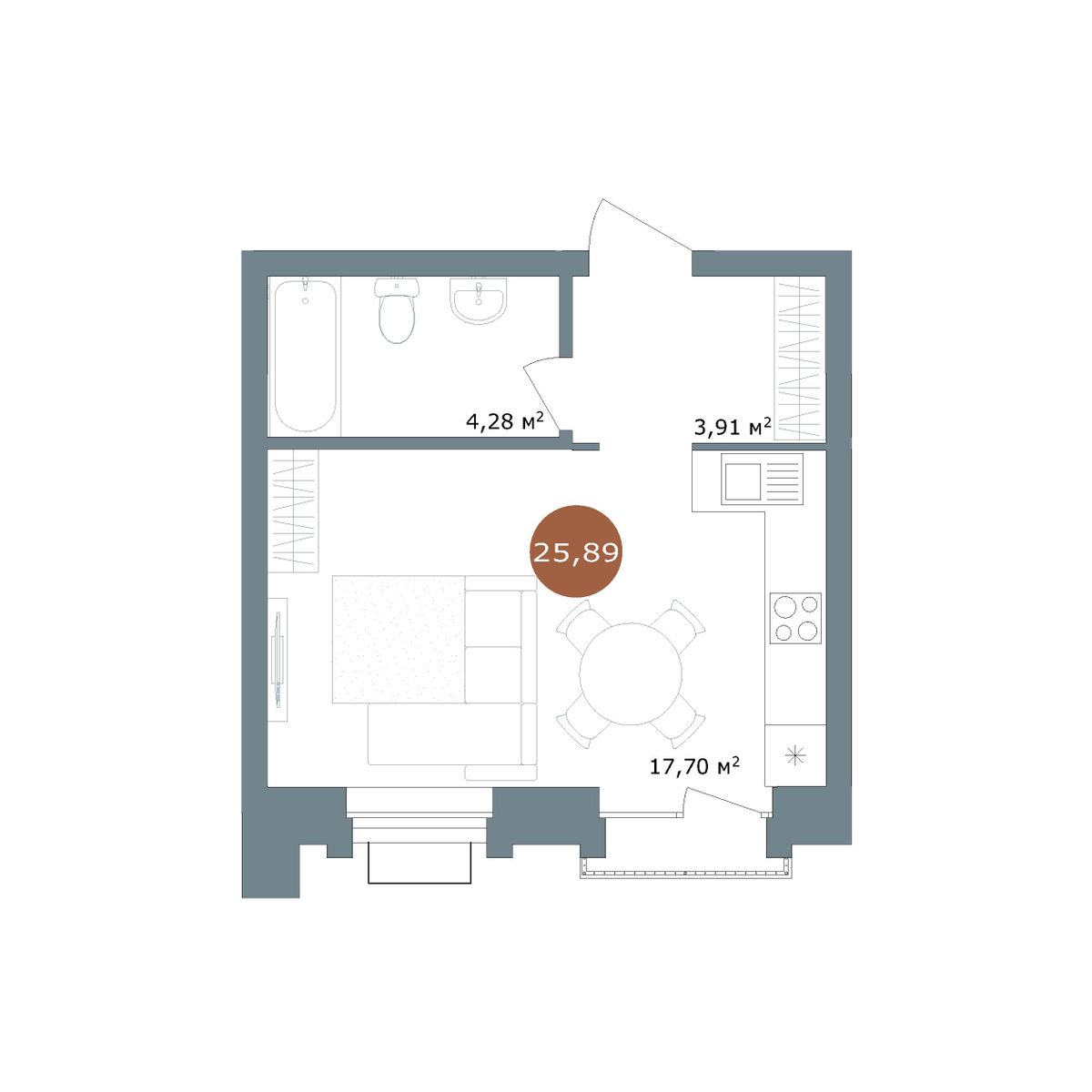 Студия, 26 м², № 2.93 в 19|56 Кварталы Телецентра