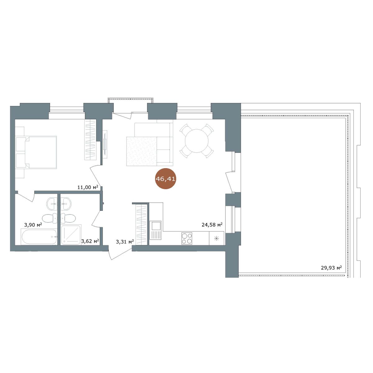 2-комнатная, 55.6 м², № 2.100 в 19|56 Кварталы Телецентра