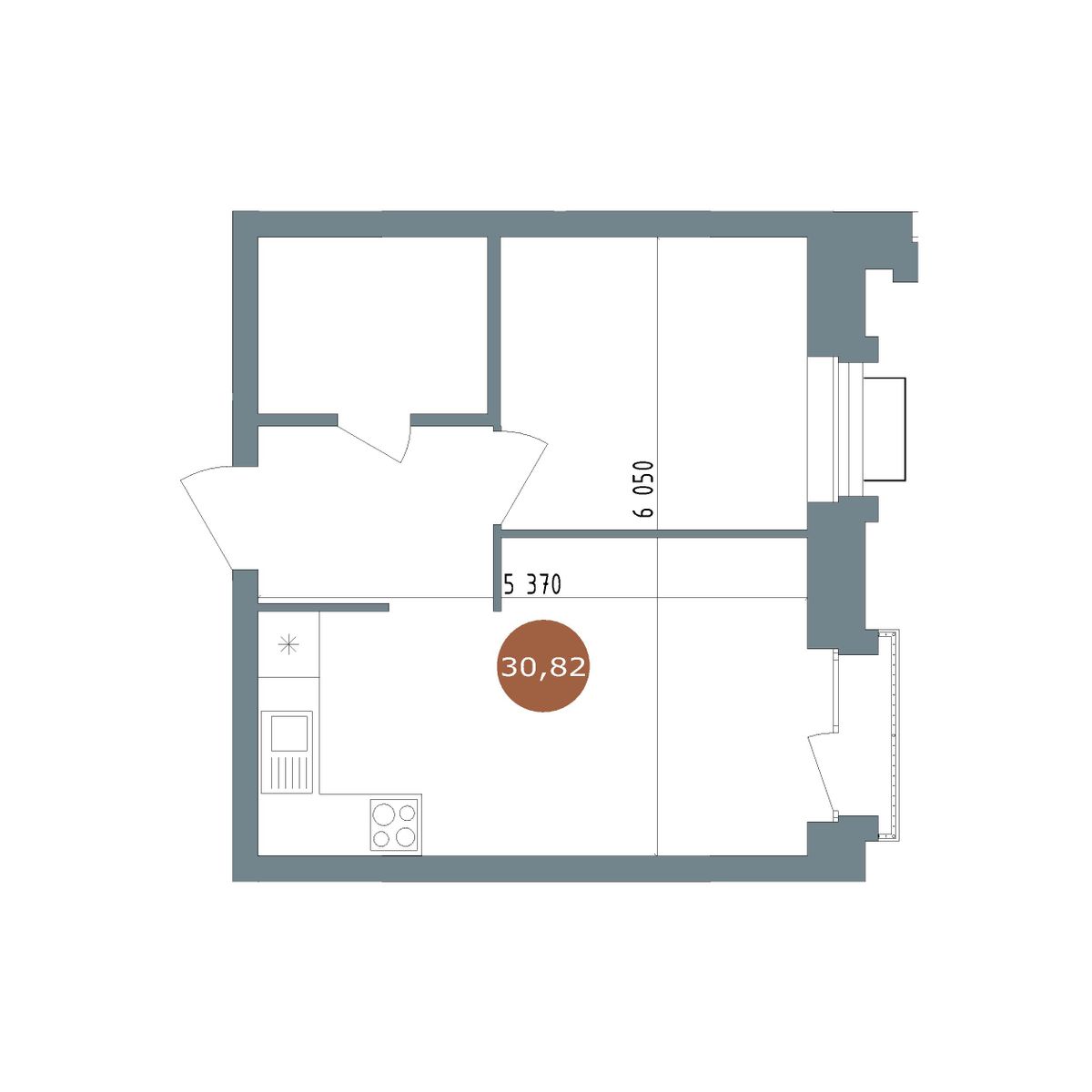 1-комнатная, 30.8 м², № 2.102 в 19|56 Кварталы Телецентра