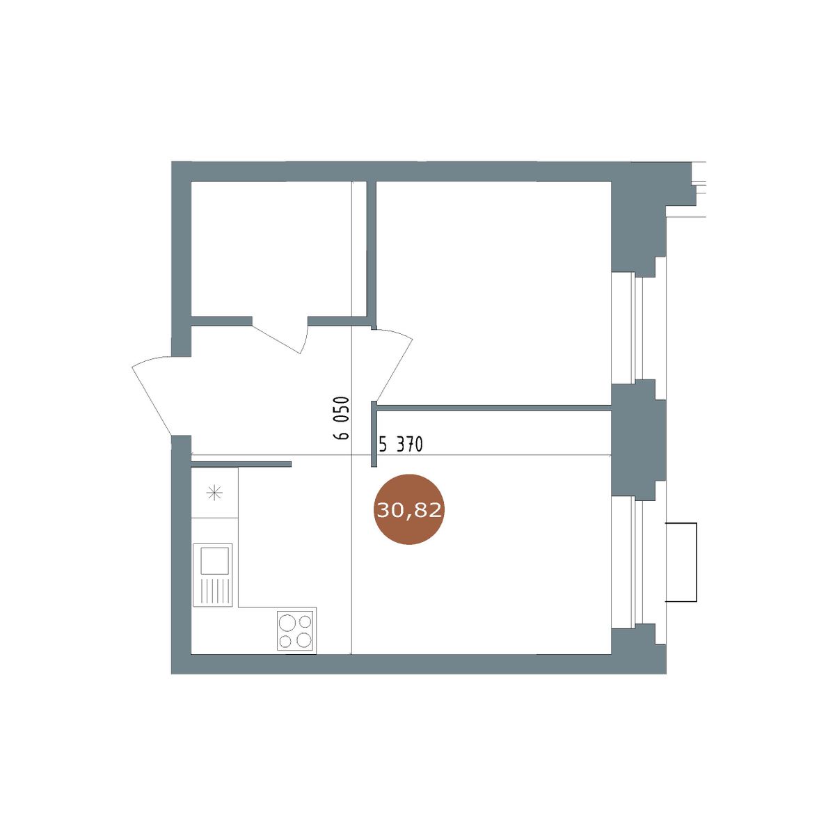 1-комнатная, 30.7 м², № 2.31 в 19|56 Кварталы Телецентра