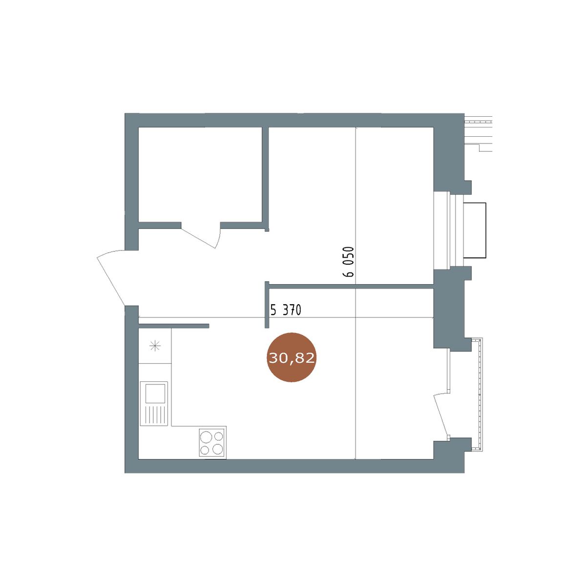 1-комнатная, 30.8 м², № 2.115 в 19|56 Кварталы Телецентра
