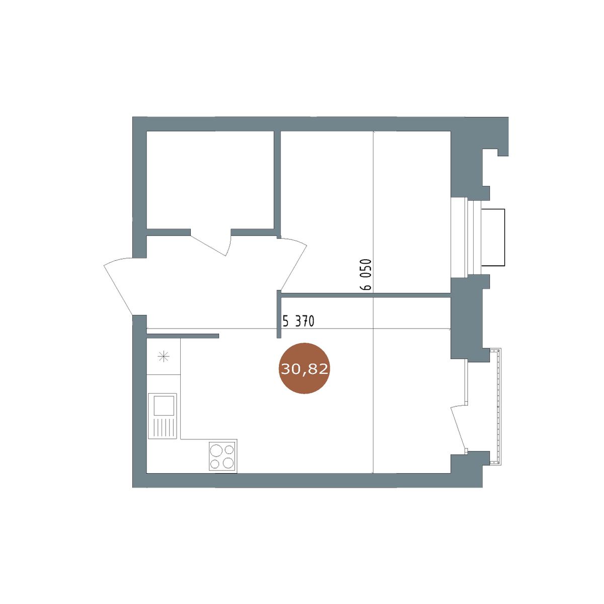 1-комнатная, 30.7 м², № 2.58 в 19|56 Кварталы Телецентра