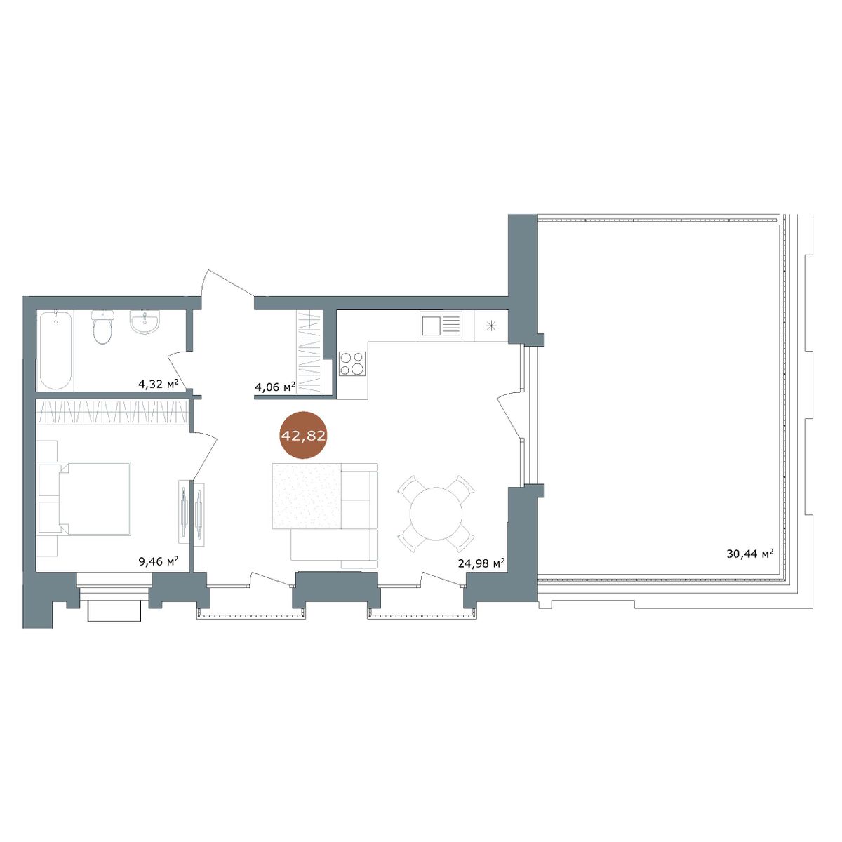 2-комнатная, 52 м², № 2.101 в 19|56 Кварталы Телецентра