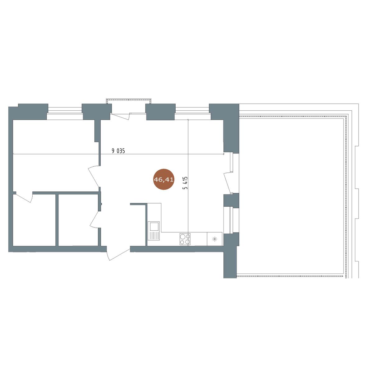 2-комнатная, 55.6 м², № 2.100 в 19|56 Кварталы Телецентра