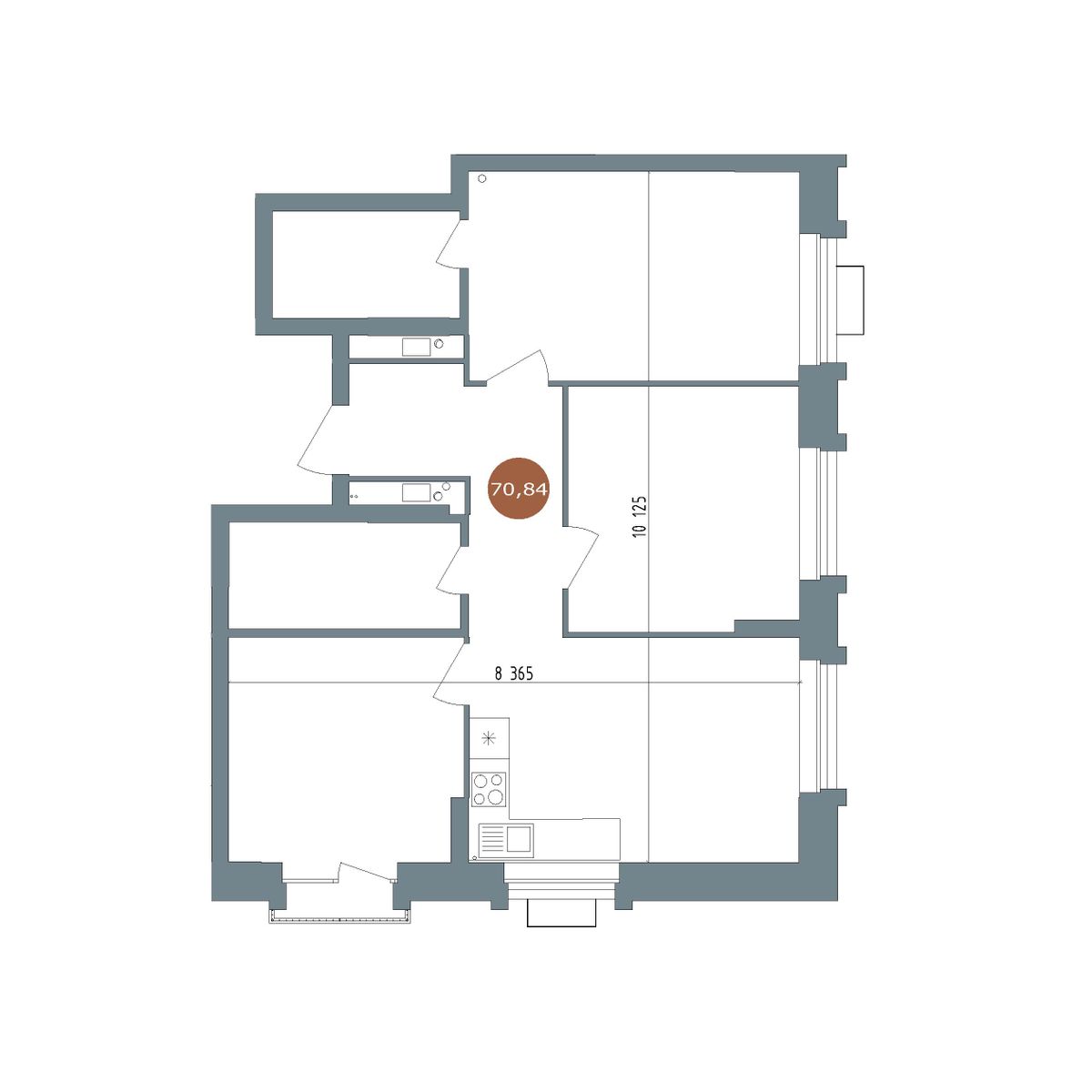 3-комнатная, 69.7 м², № 2.56 в 19|56 Кварталы Телецентра