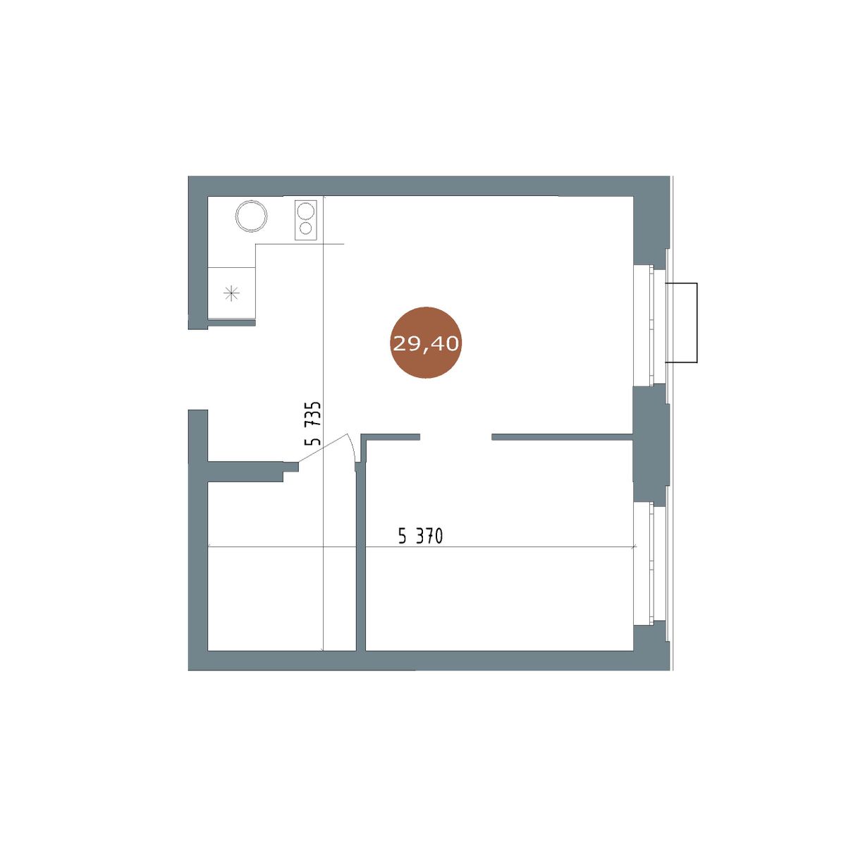 1-комнатная, 29.4 м², № 3.28 в 19|56 Кварталы Телецентра