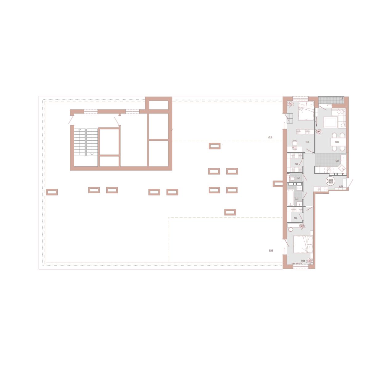 3-комнатная, 98.35 м², № 17-5 в ЛисаПарк