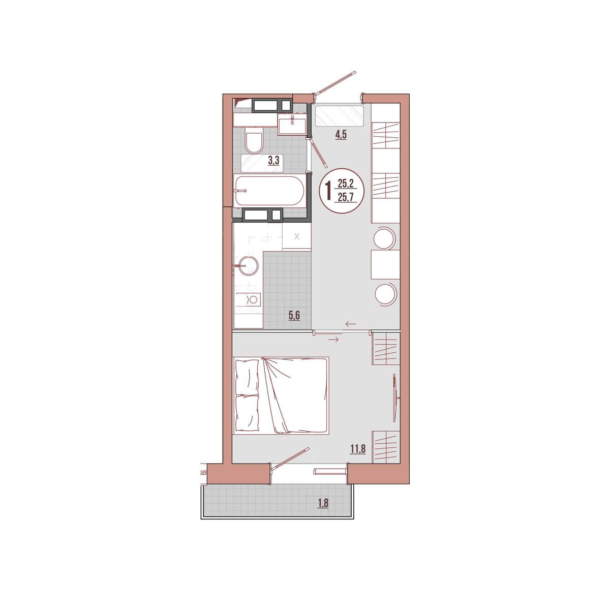 Студия, 25.74 м², № 12-3 в ЛисаПарк