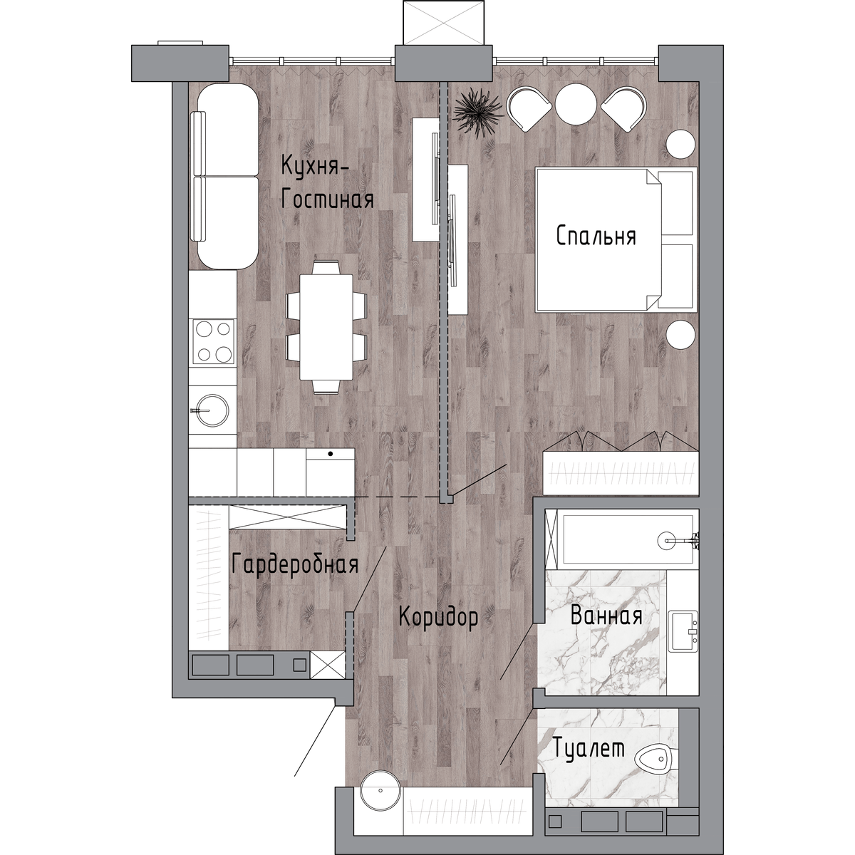 Планировка 1-комн. 20