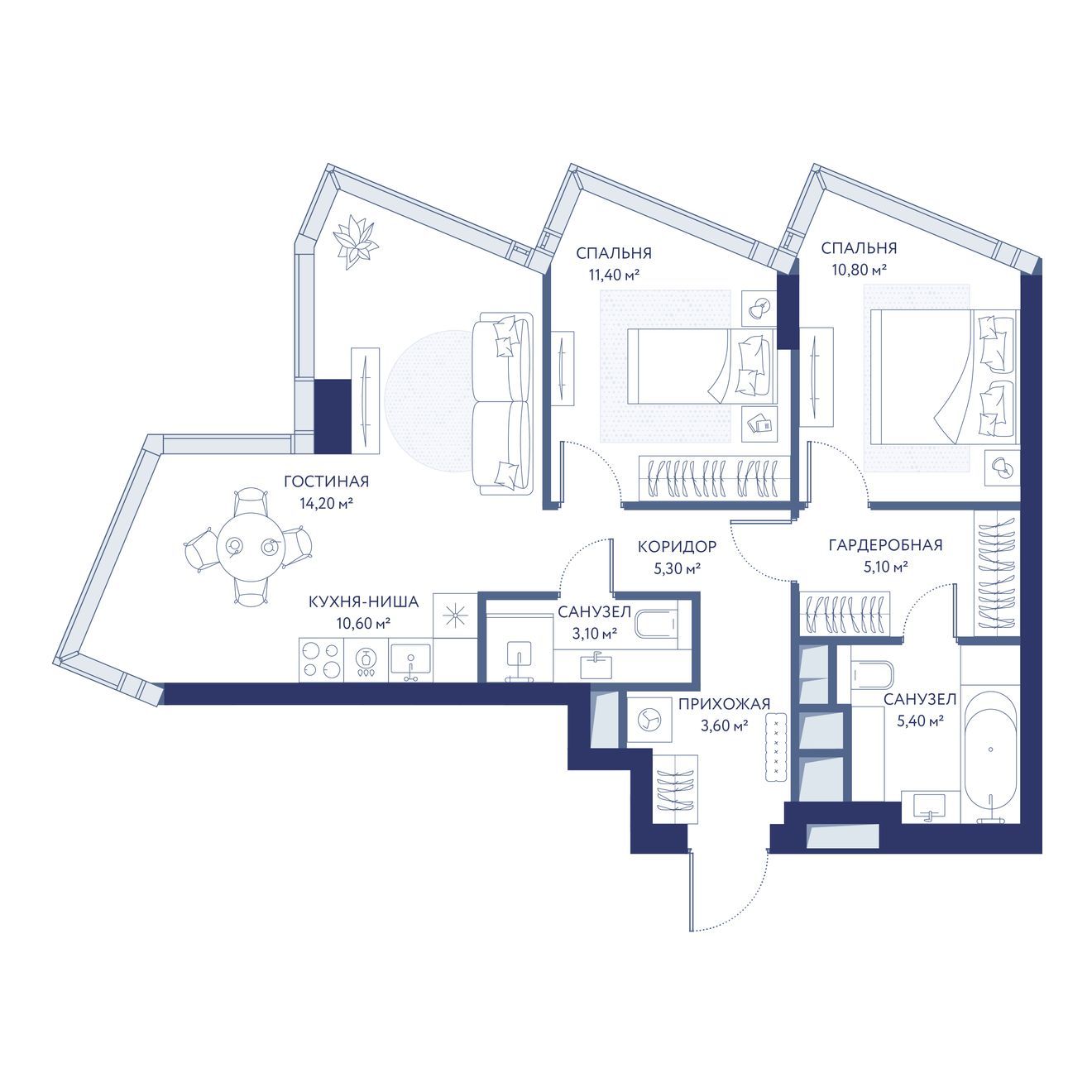 2-комнатная квартира, 69.5 кв.м, ЖК «ХАЙДАУТ»