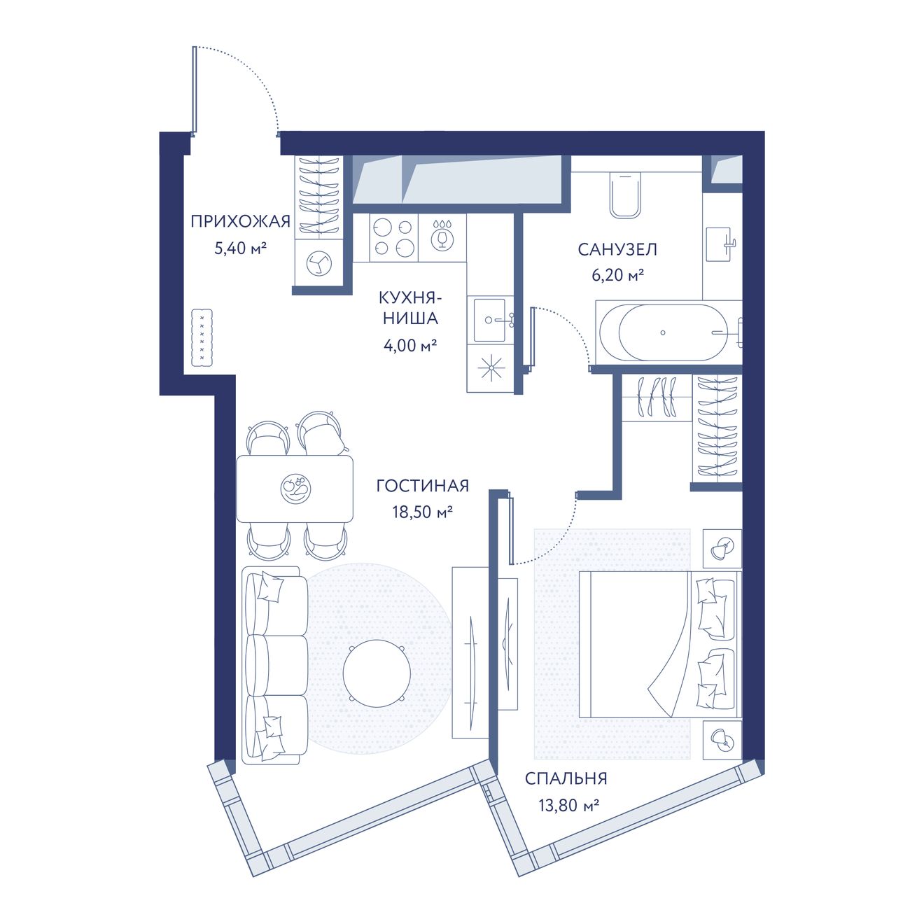 2-комнатная квартира, 48 кв.м, ЖК «ХАЙДАУТ»
