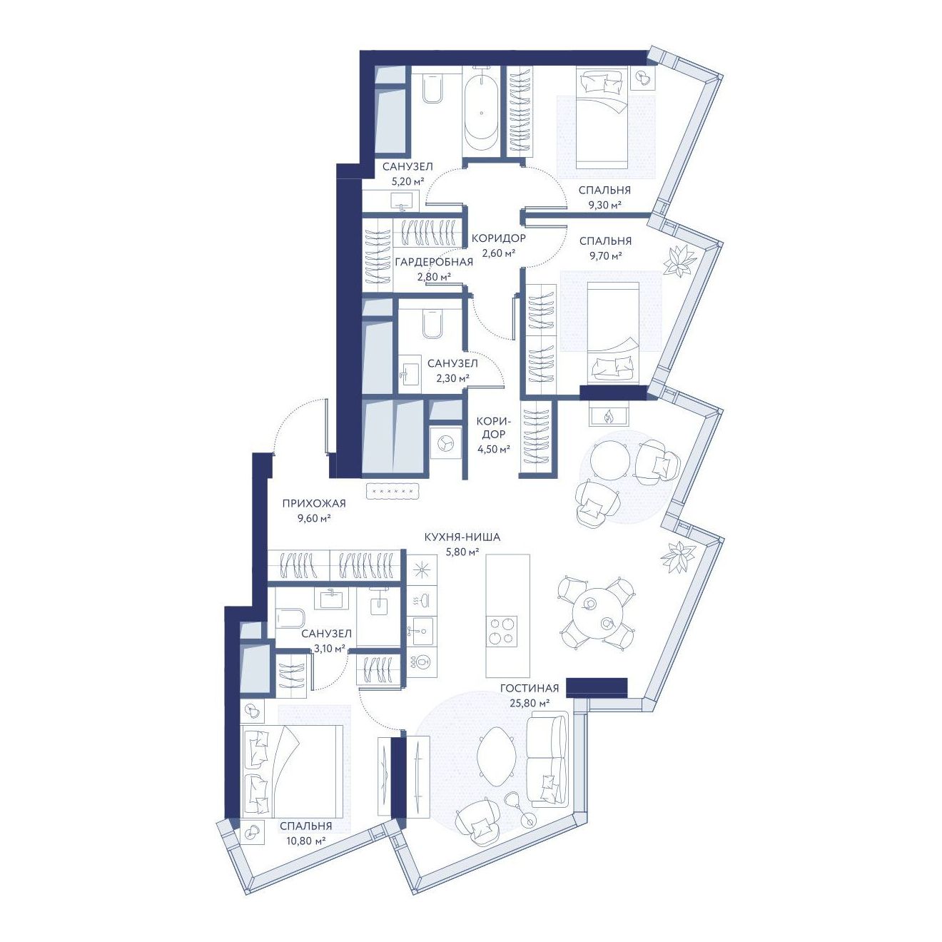 4-комнатная квартира, 91.5 кв.м, ЖК «ХАЙДАУТ»