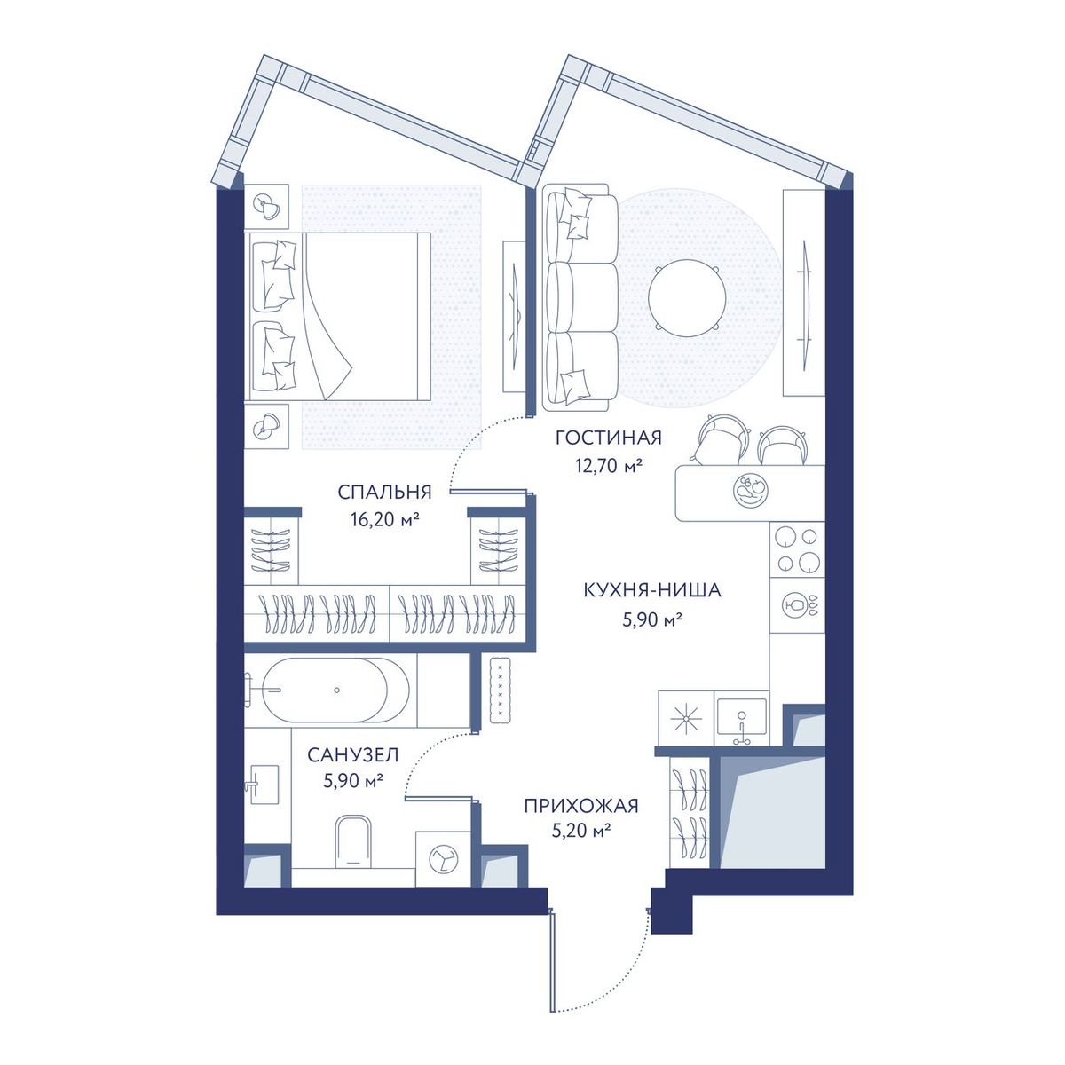 1-комнатная квартира, 45.9 кв.м, ЖК «ХАЙДАУТ»