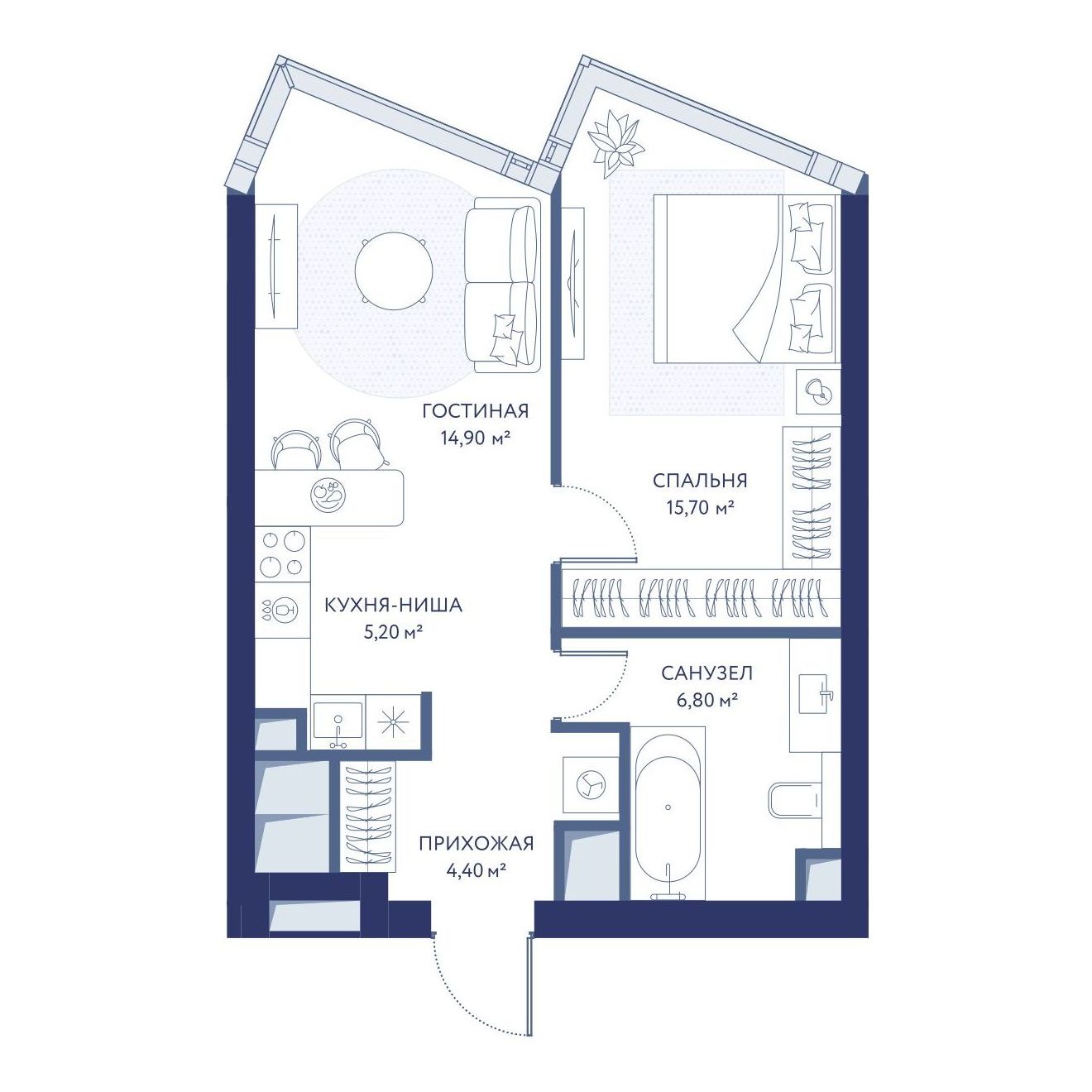 1-комнатная, 46.3 м², 33 этаж из 34, ЖК «ХАЙДАУТ»